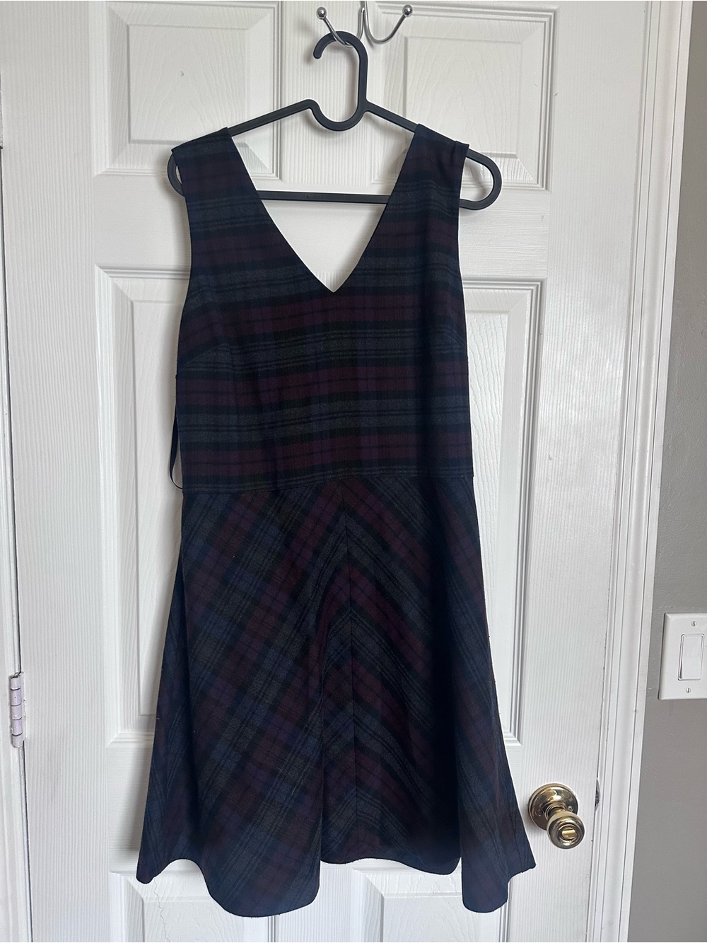 Banana Republic Plaid Sleeveless V-Neck Midi Dress in Navy and Plum